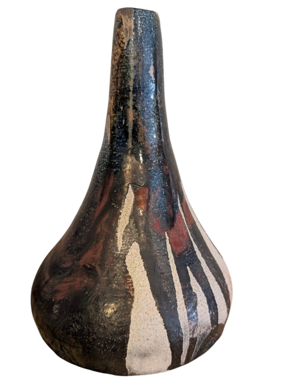 Vintage Signed Studio PotteryTeardrop Textured Abstract Raku Vase.